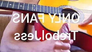 18 year old boy masturbating with guitar and ejaculates on it