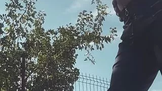 Sissy outdoor exhibition pissing herself and drinking