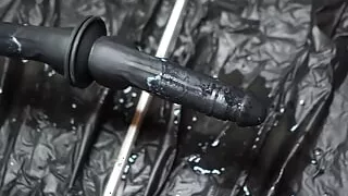 Alone at home, I used a big black dildo and made myself orderly