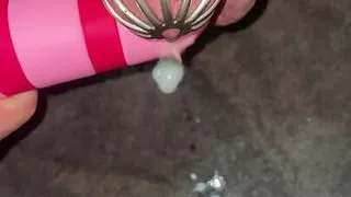 Micro chastity cage cum shot POV