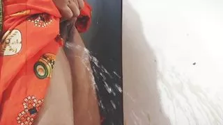 Solo Sangeeta gets hot pissing on the wall with Telugu audio