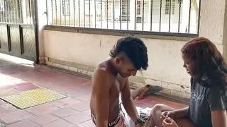 My stepsister and I played hot challenges on the porch of the house