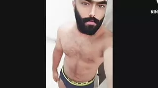 Indian Gym Trainer Showing his Hairy body bulge big cock and big ass in video call Underwear