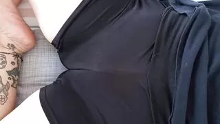 My best friend invited me to touch her pussy in the leggings she was wearing