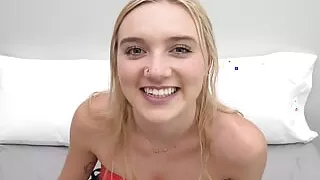 Watch this leggy 18 year old blonde newbie suck cock