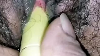 Asian wife is happy with her husband's dick and vibrator.