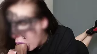 Teen girl gives blowjob