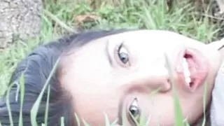 Latina teen lupe solo fingering her pussy outdoors