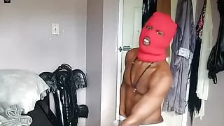 Stripper Dancing for a Minute at the Beginning in Grey Sweatpants and a Red Ski Mask Then Jerking My Thick Oiled Uncut Cock
