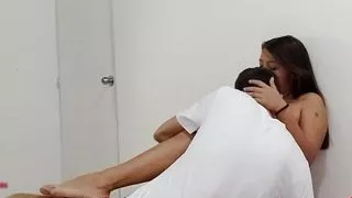 I see my stepsister hiding while she undresses and makes my cock hard.