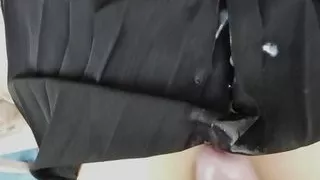 POV Thai university student fuck blowjob by friend then cum on her skirt