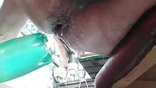 Cumming with the green bottle