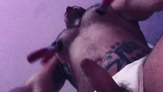 Hairy Hunk Pig - Extreme Nipple clamps shake