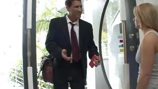 Cute teen Cali Carter sucks daddy's big cock