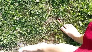 Nikita Walks Around In The Park And Plays With A Tree - Foot Fetish