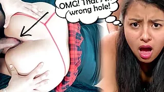My God! That's the wrong hole! - Very painful anal surprise with sexy 18 year old Latina student.