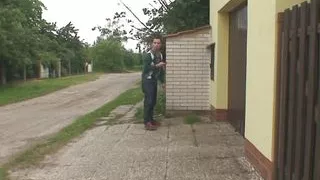 Blonde granny gives head and doggystyled