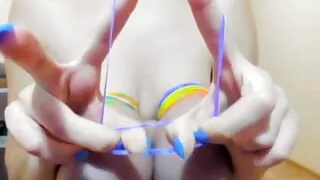 Rainbow rubbers tits bondage