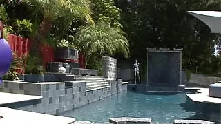 Big titted Alex Chance  gives a titjob outdoor