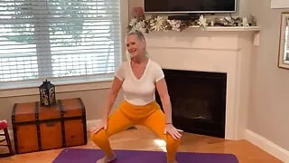 Dani D Mature Yoga Stretch #3 (Yellow Leggings And Pink Toe Nails)