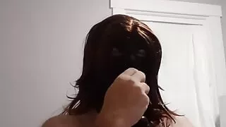 Deepthroating a long black dildo