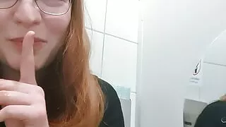 Cute Redhead Teen masturbates on public toilet