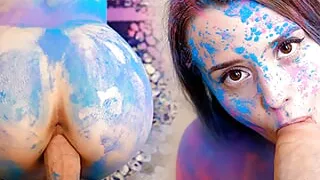 Covered in colours and pleasured