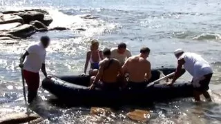 Horny babe Lea Lazur gangbanged outdoors