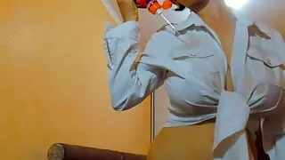 White shirt, oil, tits, pussy!