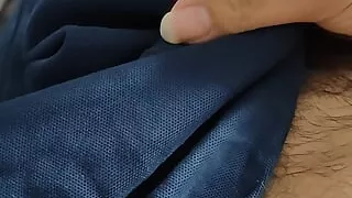 Beautiful colleague's overalls clothes ejaculate