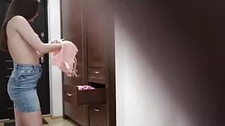 Arousing video of my nude girlfriend picking an outfit for our date