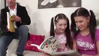 They Couldnt Focus on His Lesson so He Lets Them Suck on His Big Cock