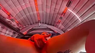 Tattooed Girl Masturbate in the Solarium