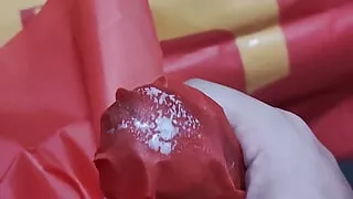 Discarded silk banners filled with semen