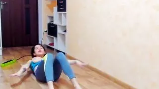 Gymnastycs in sportwear with boobs out