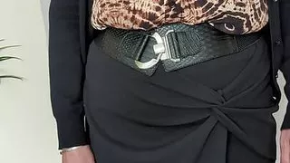 Going to work in a blouse, skirt ,stockings and heels. Ready for my younger boss to inspect my mature tits, ass and bald cunt.