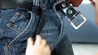 Slim babe from France gets cum on her small tits after having anal