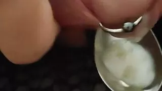 Sexwife teaches sissy cuckold to eat sperm