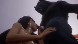 A werewolf fucks a girl with big tits in her mouth - Wild Life