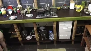 Checkout my GF's perfect titties and ass as she cooks diner nude