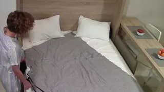 My nude girl putting on her sexy black lingerie