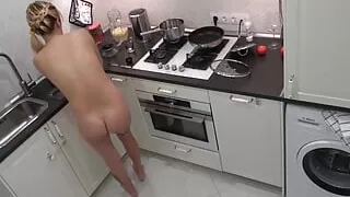my weird girlfriend  cooking dinner naked