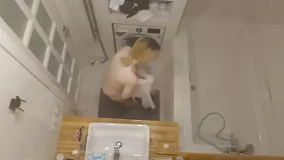 Filming my blonde ex enjoying an invigorating shower