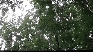 My girl letting her shaved pussy in the cool off outdoor breeze