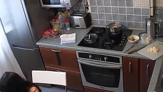 My seductive stepsis cooking dinner nude