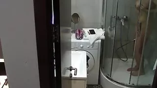 My stunning naked girlfriend bathing