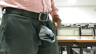 Horny teacher risky handjob in classroom