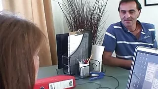 Two guys share 60 years old office lady