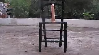 Outside Sitting on a Dildo Stockings Heels