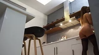 My hot stepsis making dinner for two naked